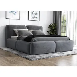 mebloland Polsterbett OLKE 140 x 200 mit Matratze und Bettkasten. Farbe: Grau - Grau