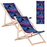 2x Strandliege Liegestuhl Gartenliege Buchenholz Toucan