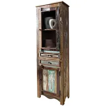 Massivmoebel24 Vitrine Altholz 60 x 35 x 190 cm Mehrfarbig