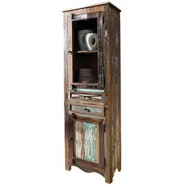 Massivmoebel24 Vitrine Altholz 60 x 35 x 190 cm Mehrfarbig