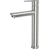 Gebürstete Waschtischarmatur, hohe Waschtischarmatur für Badezimmer. Modernes Design aus Edelstahl. Warm- und Kaltwasser. Inklusive 60 cm langem