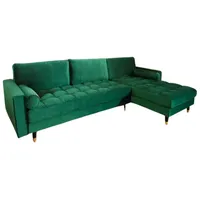 LebensWohnArt Sofa Ecksofa 260cm Ottomane beidseitig COMFORT grün Samt Federkern