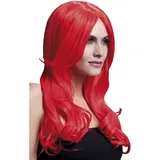 Smiffys Fever Kollektion, Khloe Perücke, 56cm/22in, Neon-Rot, Lang, Wellig mit Mittelscheitel Halloween