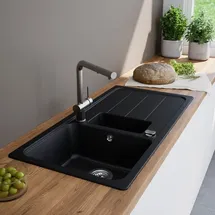 Evineo line 100 Küchenspüle mit Restebecken und Ablage B: 100 T: 50 cm, FOD150LBL,