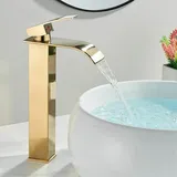 Suguword - Wasserhahn Bad Gold Mischbatterie Waschbecken Einhebel Wasserfall Wasserhahn aus Edelstahl Wschtischarmatur für Badezimmer