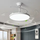 Groß Deckenventilator Mit Beleuchtung Und Fernbedienung Leise Schlafzimmer Einziehbare Lampe Mit Ventilator LED Dimmbar Reversibel Deckenventilator Mit Licht Modern 6 Gang Für Wohnzimmer-White||95cm