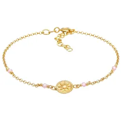 Elli Armband Coin Sonne Antik Rosa Quarz 925 Silber vergoldet 16 Damen 