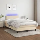 vidaXL Boxspringbett mit Matratze & LED Creme 120x200 cm Stoff - Creme