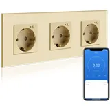 BSEED WLAN Smart Steckdose 16A mit Strommessung,3 Fach Intelligente Steckdose mit Verbrauchsmessung und Energiekosten-Messer,arbeitet mit Amazon Alexa,Google Home, Timerfunktion Gold