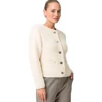 Zero Damen Teddy-Strickjacke mit Knopfleiste Eggnog,34 - 34