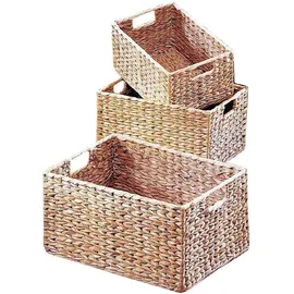Kobolo Regalkorb 3er Set eckig aus Wasserhyazinthe 3-tlg. braun
