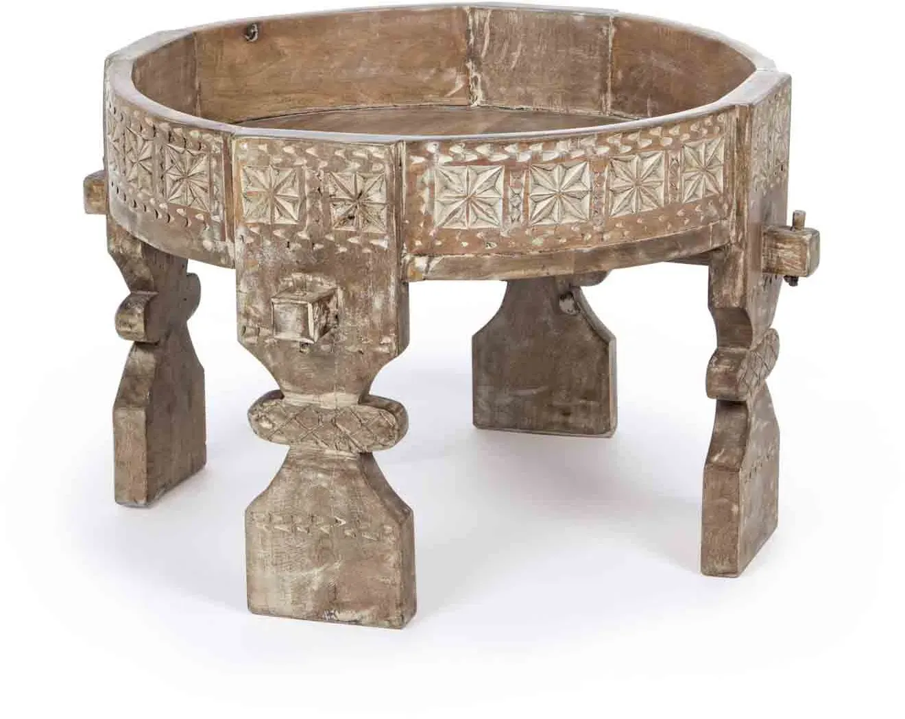 Beistelltisch Yasir aus Mangoholz, handgefertigtes Design, klassisch, natur, rund, Bizzotto