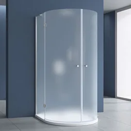 doporro Halbkreisdusche Duschkabine 90x90x190cm Glasdusche inkl. 4cm flacher Duschtasse in Weiß und Ablaufgarnitur ESG-Sicherheitsglas satiniert inkl.