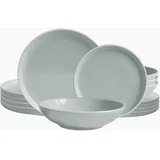 Echtwerk 12-teiliges Vintage Tafelservice "Nerea" Nature-Design, für 4 Personen, Pastellfarbenes Geschirrset aus Steingut mit 4 x Speiseteller, 4 x Beilagenteller, 4 x Suppenteller, Grau