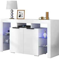 Merax Hochglanz-LED-Sideboard, Küchenschrank, Schrank, Buffet-Aufbewahrung, mit LED-Leuchten, Hochglanz-Buffetschrank