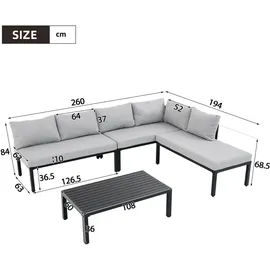Okwish Garten-Lounge-Set 6-Sitzer grau