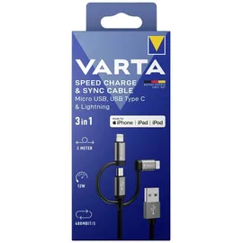 Varta 57937 Speed Charge Sync 3in1 Ladekabel Micro USB, 2m