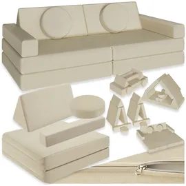 Tectake tectake® Spielsofa, 8-teilig, flexible Anordnung, Leinenbezüge, abnehmbar und waschbar, stapelbar