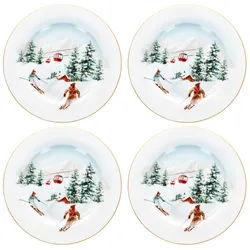 4x Chalet Kuchenteller 4 Pers. Porzellan Dessert-Teller Ski Alpen Geschenkkarton