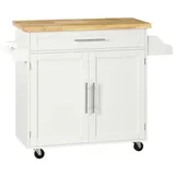 Homcom Küchenwagen mit Arbeitsplatte Gewürzregal, Weiß 109 x 40 x 89 cm