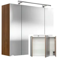 Lomadox Spiegelschrank 80cm Walnuss Nb. RIMAO-100 mit LED-Beleuchtung, B