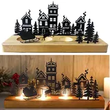 SKJJM Kerzenhalter Adventskranz Modern, Adventskranz Länglich Schwarz für 4 cm Teelicht, Schwarz Teelichthalter Weihnachten Kerzentablett Adventskranz Metall für Kerzenständer Weihnachten