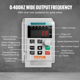 Vevor 2,2kW 10A 3PS Frequenzumrichter VFD AC 220–240V Frequenzregler Drehzahlregler Frequenzwandler Wechselrichtermotor VFD Inverter Variable Frequency Driver inkl. 20cm Steuerkabel