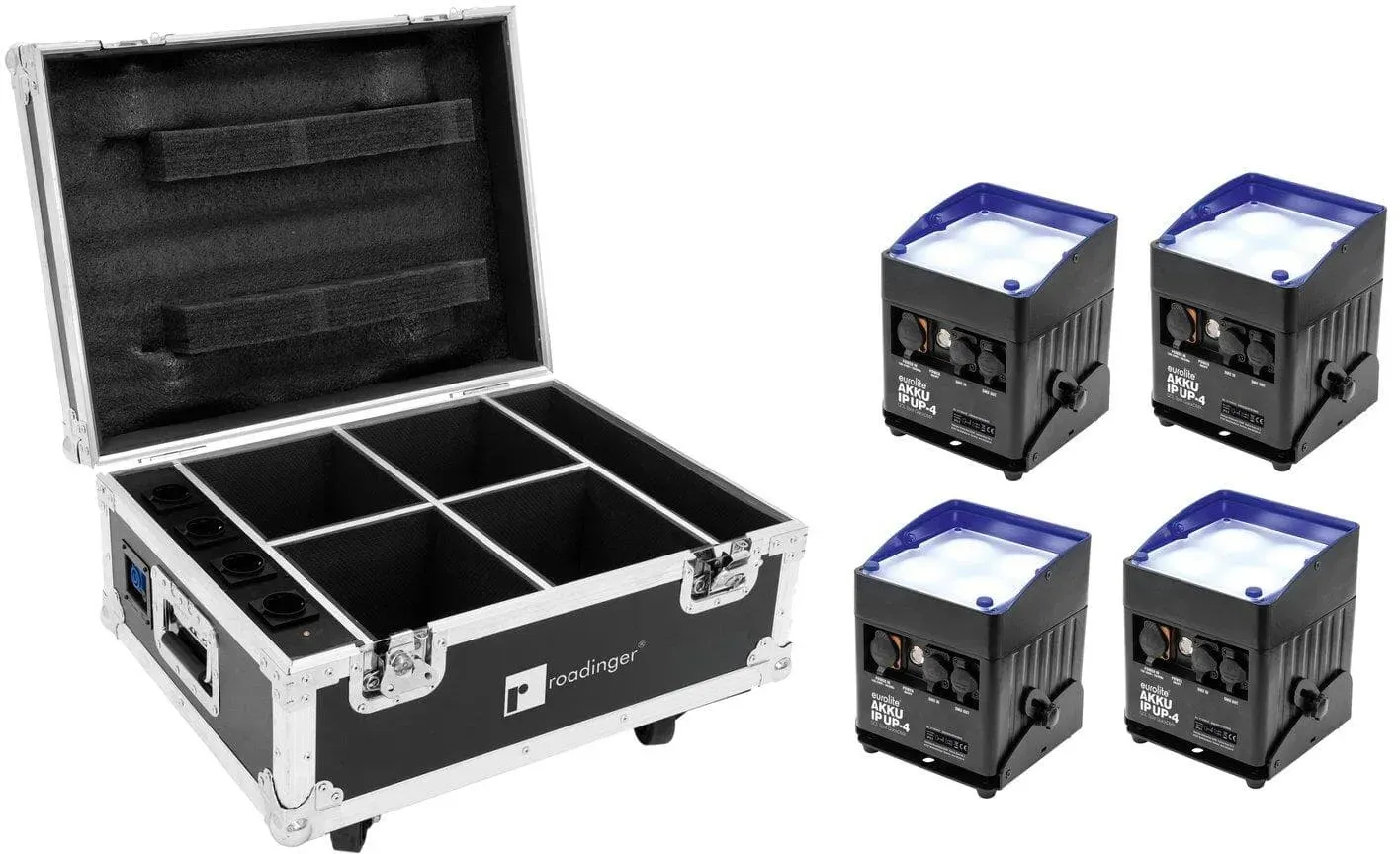 EUROLITE Set 4x AKKU IP UP-4 QCL Spot QuickDMX + Case mit Ladefunktion