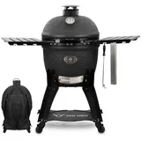 BBQ-Toro Kamado Grill Holzkohlegrill Keramikgrill mit Thermometer, Rädern, matt schwarz