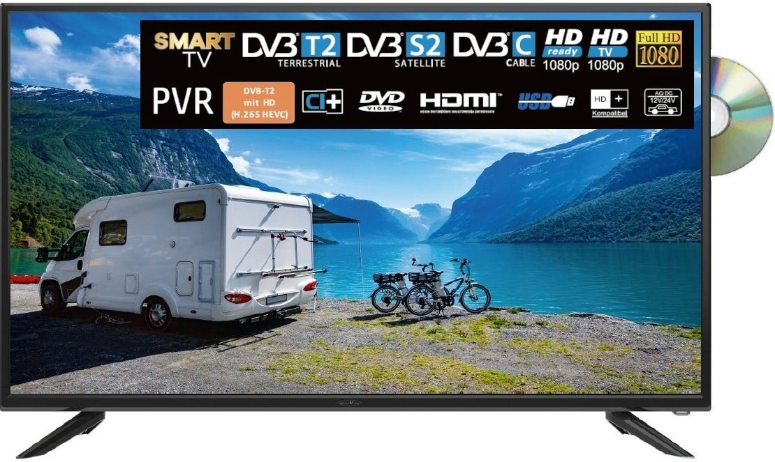 Reflexion LDDW40i LED-Fernseher (100,00 cm/40 Zoll, Full HD, Smart-TV, DC IN 12 Volt / 24 Volt, Netzteil 230 Volt, Fernseher für Wohnwagen, Wohnmobil, Camping, Caravan, mit integriertem DVD-Player) schwarz