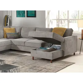 best mobilier Lisa Design Jake - Wohnlandschaft - mit Schlaffunktion und Bettkasten - 7-Sitzer - aus Cord - links Hellgrau