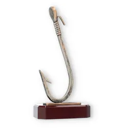 Pokal Zamakfigur Angelhaken altgold auf mahagonifarbenen Holzsockel 27,0cm