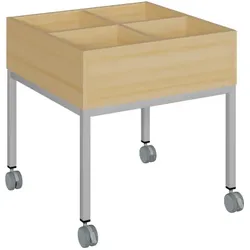Büchertrog Holz mit 4 Fächern, Stahlgestell