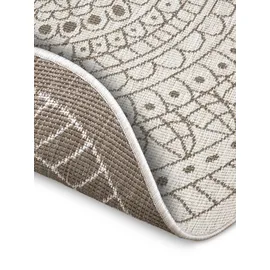 HANSE HOME Porto Wendeteppich Wasserfest Mandala Design Flachgewebe Teppich Wetterfest, Balkon, Garten, Wohnzimmer, in Linen, ⌀100cm