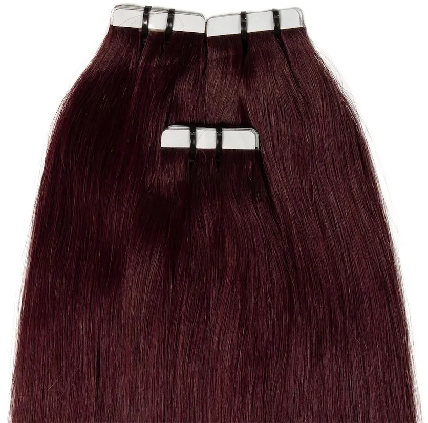 hair2heart Tape Extensions Premium Echthaar #55/66 Hellbraun Intensiv Violett-Intensiv Haarextensions 10 ct Schwarz Damen