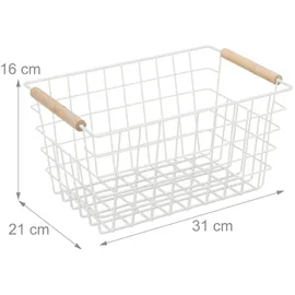 Relaxdays Drahtkorb Gitter Design mit Holzgriffen 22 x 32 x 16 cm weiß