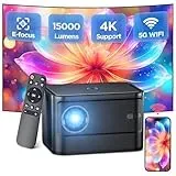 【Elektrischer Fokus】 Mini Beamer, 15000Lumen Smart Beamer 4K Unterstützt,5G WiFi LED Heimkino Beamer klein, Portable Projektor Kompatibel mit TV Stick/X-Box/DVD/HDMI/USB