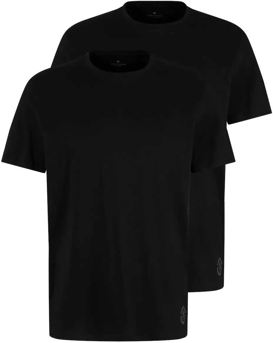 TOM TAILOR Herren Doppelpack T-Shirt, schwarz, Logo Print, Gr. S