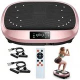 LETGOSPT Vibrationsplatte Vibrationsplatte Größe 57,5 x 42,5 x 17 cm, Bis 200KG, 200 W, 120 Intensitätsstufen, (mit Trainingsbandern, Ganzkörpertraining zu Hause), Ultra leisem Motor, Fernbedienung, Seitliche Transporträder rosa