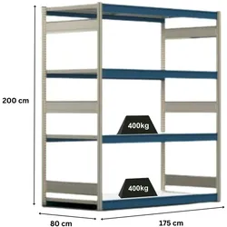PROREGAL Weitspannregal ELCH Stecksystem T-Profil | Grundregal | HxBxT 200x175x80cm | 4 Ebenen | Stahlplatten-Fachboden | Fachlast 400kg | Enzianblau