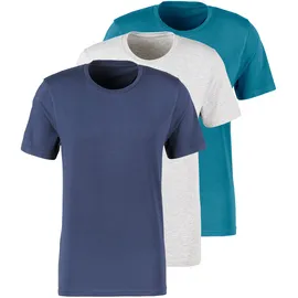 Bruno Banani BRUNO BANANI, Herren, Gr. S, bunt (navy, grau, meliert, petrol), Jersey, Obermaterial: 95% Baumwolle, 5% Elasthan, unifarben, Basic, bequem hüftbedeckend, Rundhals, abgesteppte Kante, Shirts Multipacks Unterhemd, mit Rundhals-Ausschnitt