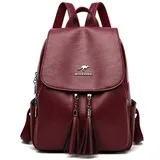 NICOLE & DORIS Rucksack Damen Elegant Rucksack Anti Diebstahl Rucksackhandtaschen PU Leder Rucksäcke Wasserdichter Schulrucksack Daypack für Reisen Freizeit Arbeit Burgundisch