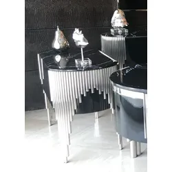 Casa Padrino Luxus Kommode mit 2 Schubladen und Kunstmarmor Platte Schwarz / Silber - Luxus Möbel
