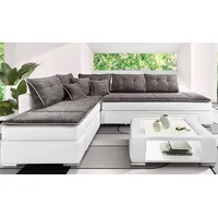 Ecksofa INOSIGN "Night & Day L-Form" Sofas Gr. B/H/T: 304cm x 98cm x 223cm, Luxus-Kunstleder-Struktur grob, grau (weiß/grau) mit Dauer-Schlaffunktion