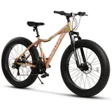 CARPAT SPORT Fatbike 26 Zoll Fat Tire 4.0 Hardtail MTB Herren Damen, geeignet ab 170 cm, 21 Gang Shimano Tourney Schaltwerk, Kettenschaltung, mechanische Scheibenbremse, Fat Bike Mountainbike orange