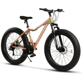 CARPAT SPORT Fatbike 26 Zoll Fat Tire 4.0 Hardtail MTB Herren Damen, geeignet ab 170 cm, 21 Gang Shimano Tourney Schaltwerk, Kettenschaltung, mechanische Scheibenbremse, Fat Bike Mountainbike orange