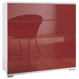 Vladon Kommode Pavos V3 (Sideboard, mit 4 Schubladen), Weiß matt/Bordeaux Hochglanz (76 x 76 x 35 cm) rot