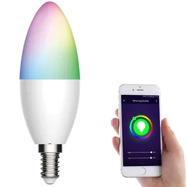 Luminea Home Control WLAN-LED-Kerze, E14, RGB-CCT, 5,5 W (ersetzt 40 W), 470 lm, App