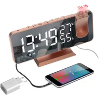 LITEYPP Projektionswecker, FM Digital Wecker mit Projektion 180°,Radiowecker Projektionsuhr Alarm Clock mit USB-Anschluss, 7" LED Spiegelbildschirm, Dual-Alarm, 12/24H, Snooze, mit Adapter, Roségold