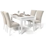 Deine Möbel 24 Essgruppe DAKOTA Weiß matt Beige Grau Hellgrau Graphit 120 140 170 cm, (Set, 7-tlg., Esszimmer Set ausziehbar PREMIUM), Laminat Buchenholz Tisch Esstisch 4 Stühle 6 Stühle beige